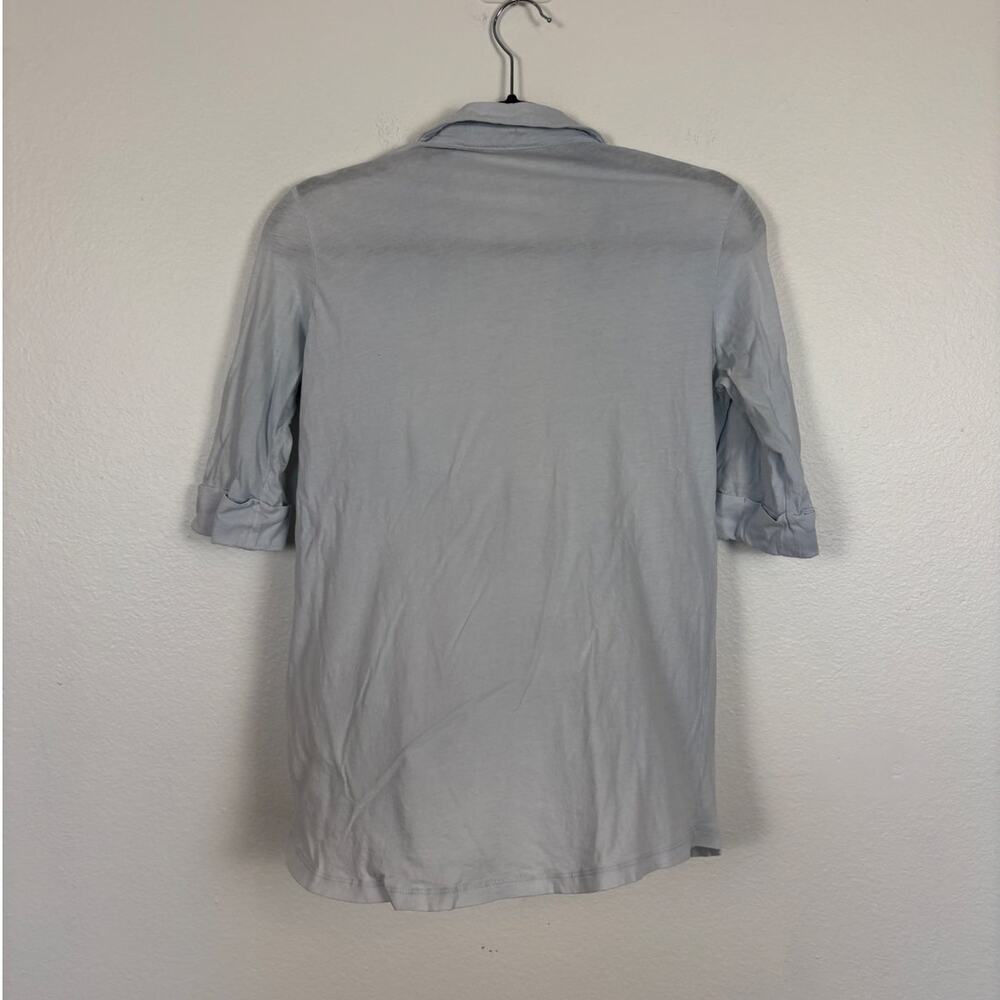 Majestic Filatures 3/4 Sleeves Button Front Cotton Light Blue Tee 2 US Small - Picture 3 of 5